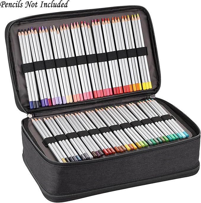 BTSKY Colored Pencil Case 360 Slots Pencil Bag Organizer High Capacity Holder with Double Zippers Multilayer Compatible with Crayola Colored Pencils Watercolor Pens & Gel Pens Black