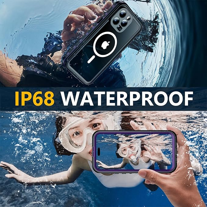 Red2Fire for iPhone 15 Pro Case Waterproof, [Built-in Screen Protector & Camera Protector][Compatible with MagSafe][Full Body Shockproof][IP68 Waterproof][Dustproof] Phone Case 6.1" Purple/Clear