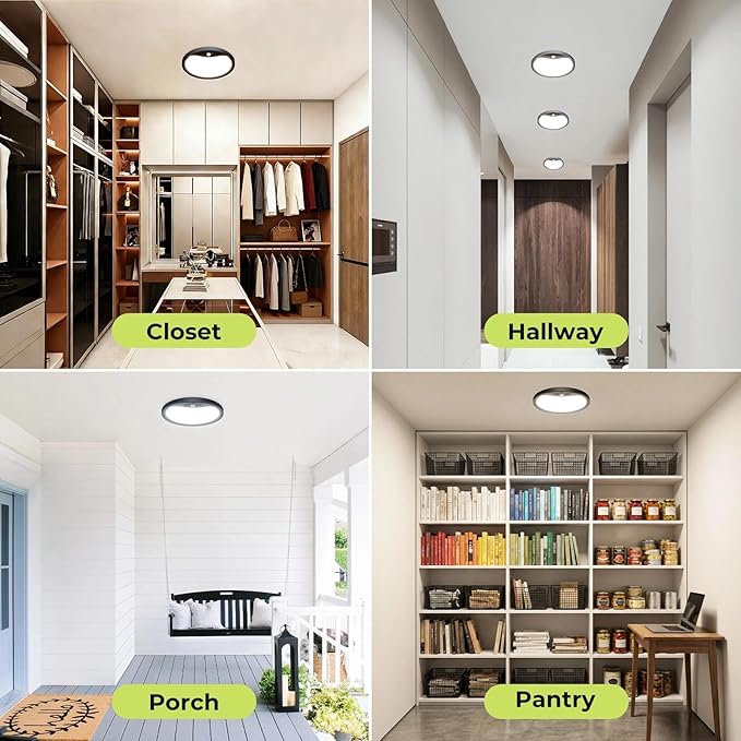 hepside Motion Sensor Ceiling Light Wired, 3000K/4000K/6500K LED Flush Mount Ceiling Light Fixture, 8.7Inch 18W Motion Sensor Light with Timer for Closet Stair Porch Hallway Pantry,Black