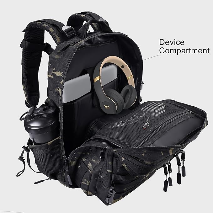 LHI Military Tactical Backpack for Men and Women 45L Army 3 Days Assault Pack Bag Large Rucksack with Shoe Compartment - Black CP