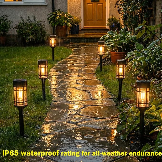 ILANCK Solar Lights Outdoor Waterproof, 8 Pack 21" Solar Pathway Lights with Metal & Glass, Auto On/Off Garden Lights for Yard, Landscape, Driveway Walkway