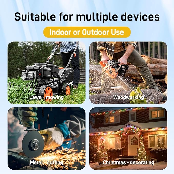 12FT 12 Gauge Heavy Duty Outdoor Extension Cord Waterproof with 3 Outlets Splitter & Lighted End, SJTW 15A 1875W 3 Prong Weatherproof Electric Cable Multi-Plug 3 way Power Cord, ETL Listed for Outside