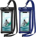 CACOE Universal Waterproof Phone case 2 Pcs-Up to 7.0",Phone Pouch with Adjustable Neck Lanyard,IPX8 Cellphone Dry Bags for Beach Pool Swimming (Black+Dark Blue, Up to 7.0"-Floatable)