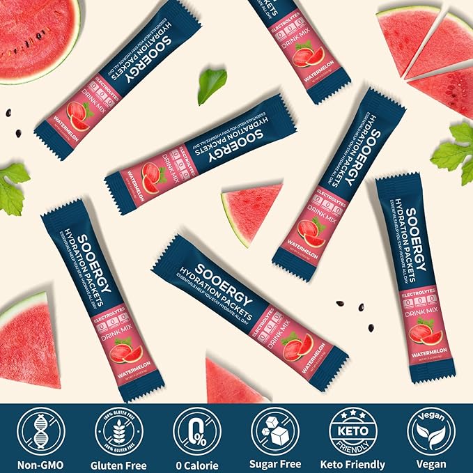 Electrolytes Powder Packets Sugar Free Hydration Packets, Liquid Daily IV Electrolyte Drink Mixex for Rehydration with Electrolytes, Vitamins, 0 Calorie, Watermelon Flavor, 20 Sticks