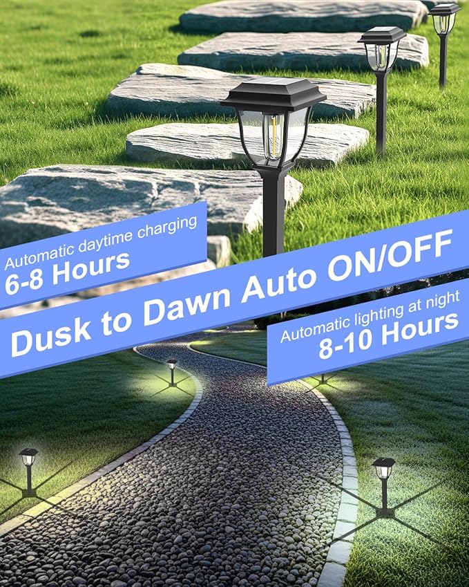 Solar Pathway Lights 12 Pack Mini Outdoor 3000K Bright Auto On/Off Solar Garden Lights Long Lasting Solar Powered Landscape Light for Path Yard Walkway Lawn Driveway Decor Lighting - Cool White