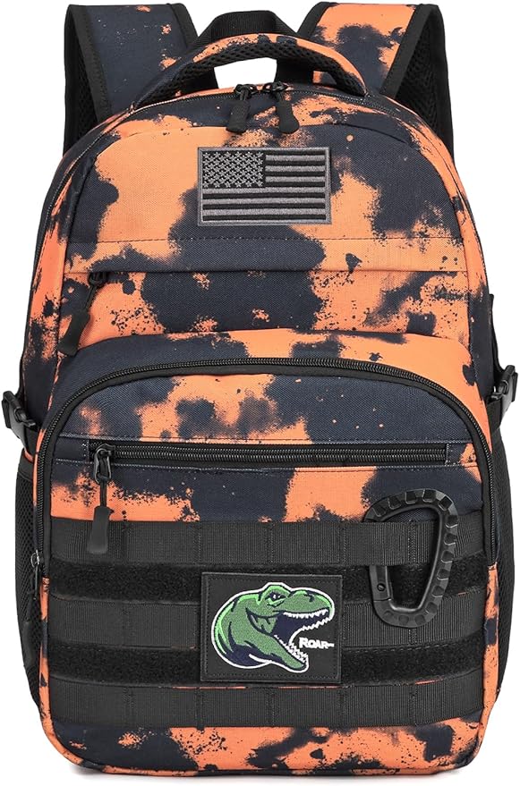 Kids Tactical Backpack Army Molle Bookbag Military Boys Backpack for School, Outdoor, Camping (Includes 2 Patches+1Carabiner), Mars CM