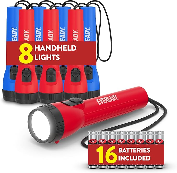 EVEREADY LED Flashlights (8-Pack), Bright Flashlights for Emergencies and Camping Gear, Flash Light with AA Batteries Included, Red/Blue (8-Pack)