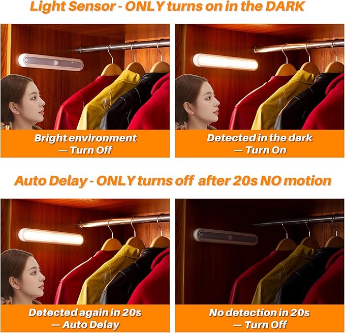 STAR-SPANGLED 11” Motion Sensor Lights Indoor AA Battery Operated, Stick on LED Light for Closet, Stairs, Under Cabinet, Kitchen, Warm White, 2 Pack