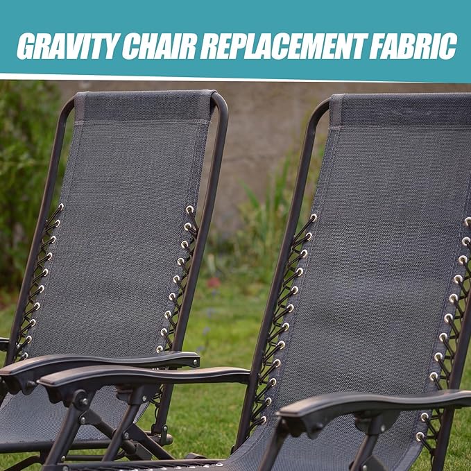 Queekay Chair Replacement Fabric with 4 Bungee Cord Lounge Chair Cloth Mesh Repair Kit for Patio Recliner Outdoor Lawn Pool(63 x 17 Inch,Ice Grey)