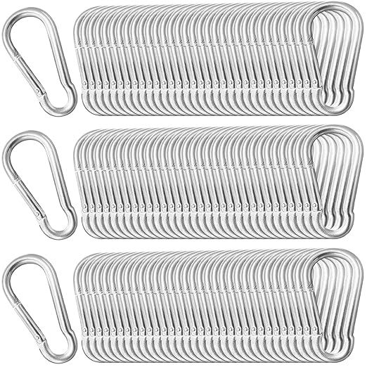 200 Pack 2" Heavy Duty Carabiner Clips, M5 Sliver Galvanized Steel Spring Snap Hooks, Rust-Resistant Keychain Clips for Hammock, Camping, Hiking, Fishing, Swing Set
