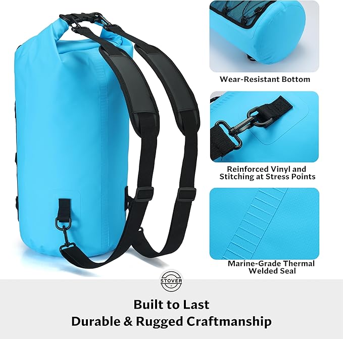 STOVER 5/10/25/30/40/55L Waterproof Dry Bag- Roll-Top Backpack w/Phone Case- Kayaking, Hiking, Camping, Boating- Men/Women