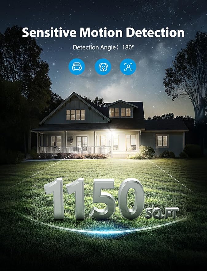 Onforu 32W 2 Head Motion Sensor Outdoor Lights, 3200LM 6500K LED Security Light Hardwired, Dusk to Dawn, Motion Detector Light for Outside, IP65 Waterproof Flood Lights for Garage, Yard(Black)