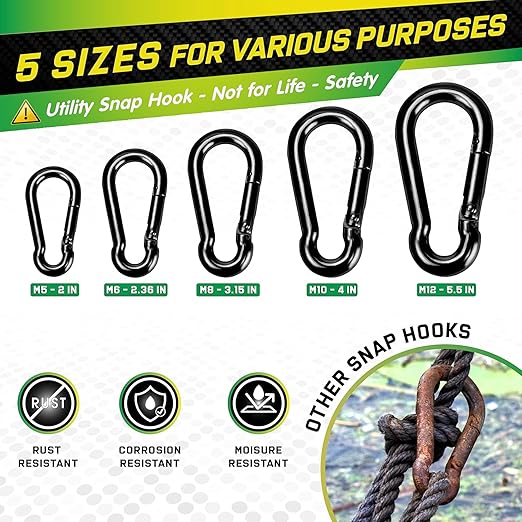PAMAZY 6Pcs 3.15In Spring Snap Hooks 460LBS Capacity, Utility Hook Clip, Heavy Duty Rope Connector, Quick Link Snap Hooks for Indoor & Outdoor, Hanging, Camping, Fishing