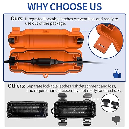 6 Pack Outdoor Extension Cord Safety Cover with Waterproof Seal IP54 Water-Resistant, Weatherproof Electrical Connection Box with 2 Latches, Plug, Socket, Holiday Decoration Light,Orange