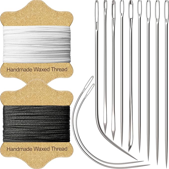VONEEDL Upholstery Repair Kit: Waxed Sewing Thread (2 Colors: Black and White) & Heavy Duty Needles (11 PCS) for Leather, Canvas & Quilting Thread