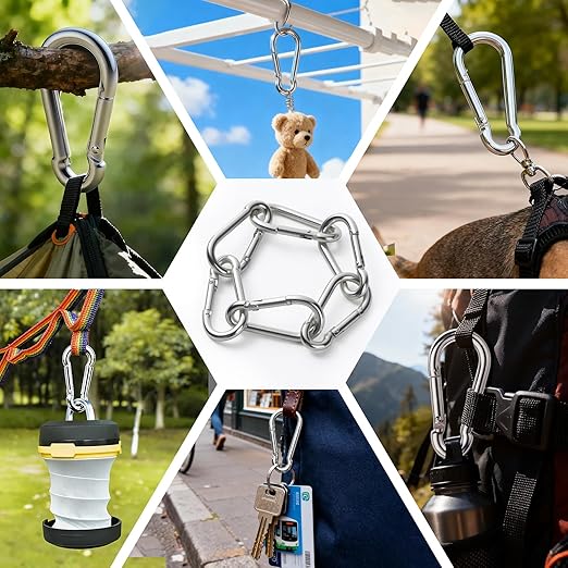 120Pack M6 Spring Snap Hooks Carabiner, 1/4" Heavy Duty Carabiner Clips Chain Quick Links Spring Safety Hook Connector for Dog Leash Backpack Hiking Fishing Bag Outdoor Travel