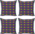 Ambesonne Mardi Gras Decorative Throw Pillow Case Pack of 4, Antique Old Fashioned Motifs in Mardi Gras Holiday Colors Tile Pattern, Cushion Cover for Couch Living Room Car, 24", Yellow Purple
