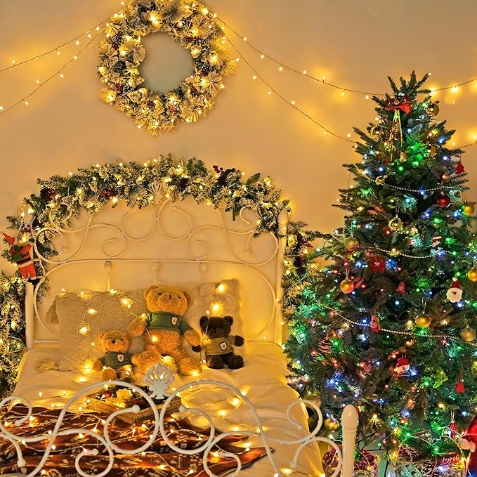 JMEXSUSS 200 LED Christmas String Lights Outdoor Waterproof, 66ft Color Changing String Lights Plug in, Warm White & Multicolor Christmas Lights for Trees Yard Wedding Xmas Party