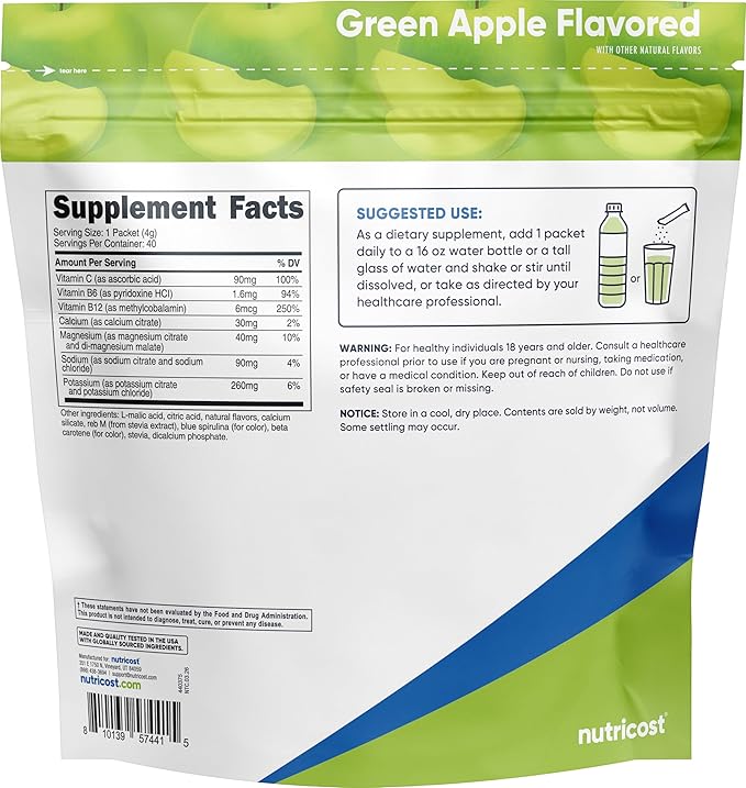 Nutricost Electrolytes Complex, Green Apple Flavored, 40 Stickpacks - Advanced Hydration Complex