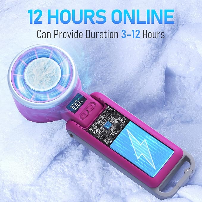 PlayHot Portable Handheld Turbo Fan with Ice Cooling, Rechargeable Personal Fan, Up tp 12Hrs Cooling, 5 Speed 25550RPM Powerful Portable Fan for Travel, Outdoor, Camping, Hiking (Magenta)