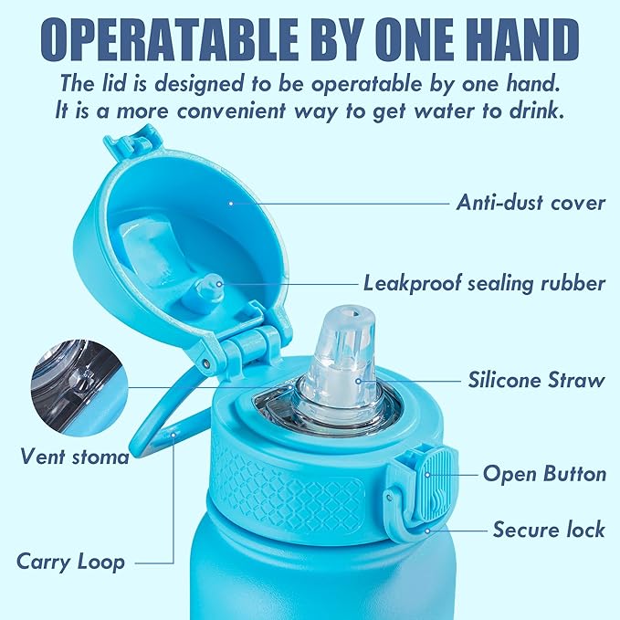 OLDLEY 12oz Kids Water Bottle, Stainless Steel Insulated Water Bottle For Kids, With Straws Leak-proof, Kids Water Bottles For School Boys Girls,Dinosaur