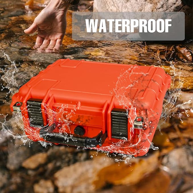 Jack Boss 14x 11.5x 6.5 Inch Hard Case, Portable Weather Waterproof Protective Camera Case with Customizable Foam, Fit Use of Drones, Camera, Equipments, Orange