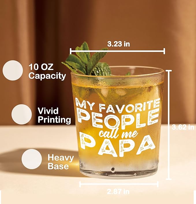 Nogrit My Favorite People Call Me Papa Whiskey Glasses 10 oz, Papa Dad Gifts for Father's Day Birthday from Son Daughter Old Fashioned Rocks Glasses for Men Drinking Cocktail Scotch Vodka Tequila Rum