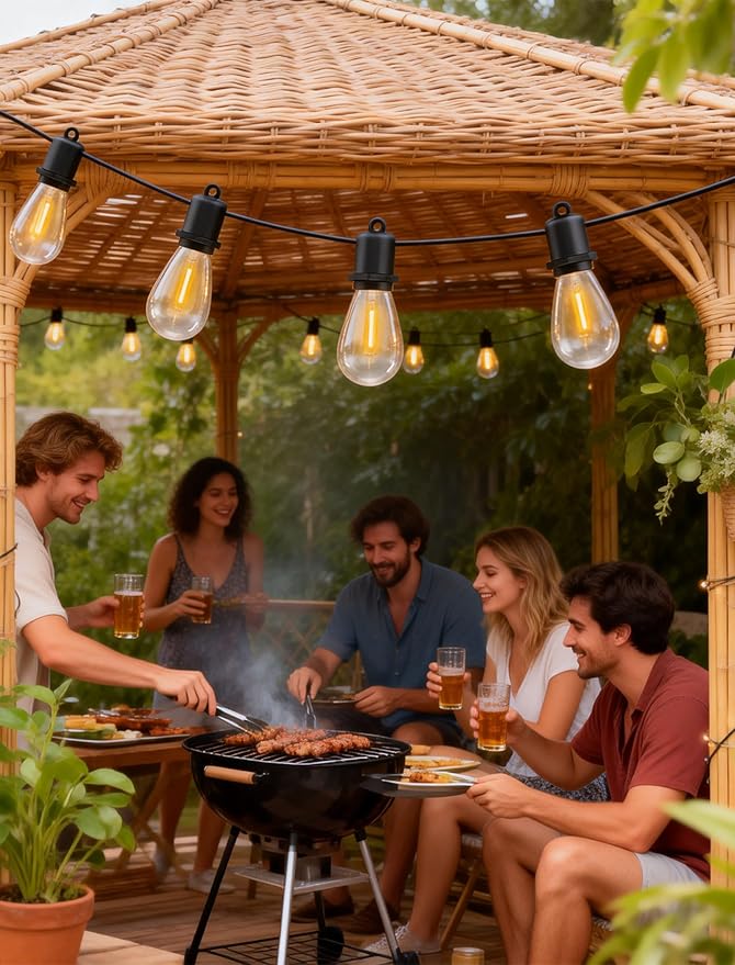 50FT LED Outdoor String Lights - 25+2 Shatterproof Edison Bulbs | Heavy-Duty Weatherproof | Vintage Bistro Lights for Backyard, Gazebo, Pergola & Outside Patio Decor (Plug in, 2700K Warm)