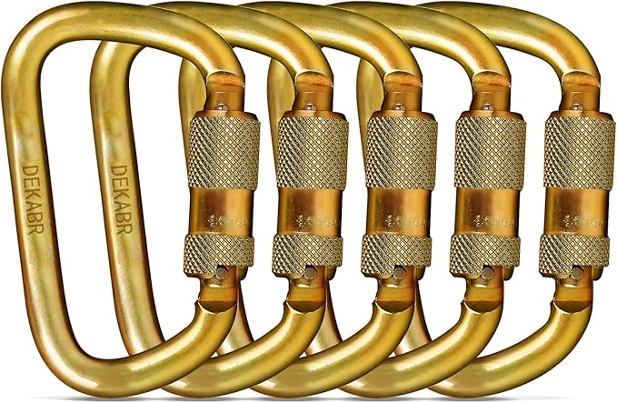 DEKABR Carabiner Heavy Duty, 45KN Twist Lock Steel Auto Locking Climbing Carabiner for Rock and Tree Climbing, Camping, Rappelling, Rescue and Mountaineering – ANAB Certified, Large, Gold