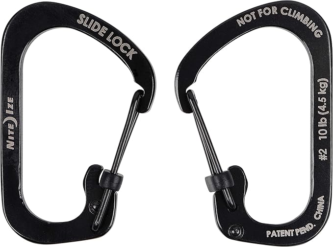 Locking Carabiner Clip, Black, 1-3/32 in