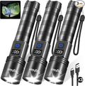 3Pack Rechargeable Flashlights High Lumens, Super Bright Flashlight with LCD Digital Display, 5 Modes Adjustable LED Flashlight Tactical Flashlights High Powered, Flash Lights for Emergency