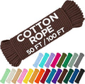 TECEUM Cotton Rope 3/16” (5 mm) – 50 FT – Strong All-Purpose Braided Rope – Natural Cotton – for Crafting, Сamping, Clothes Line, DIY, Indoor & Outdoor Use – Brown