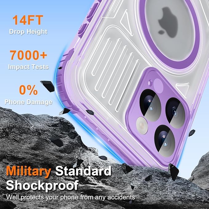 WIFORT for iPhone 16 Pro Max Waterproof Case, [IP68 Underwater] [Blue Light Filter Lens] [15FT Military Shockproof], Fit for Magsafe Full Body Magnetic Frosted Phone Case with Lanyard, 6.9" Purple