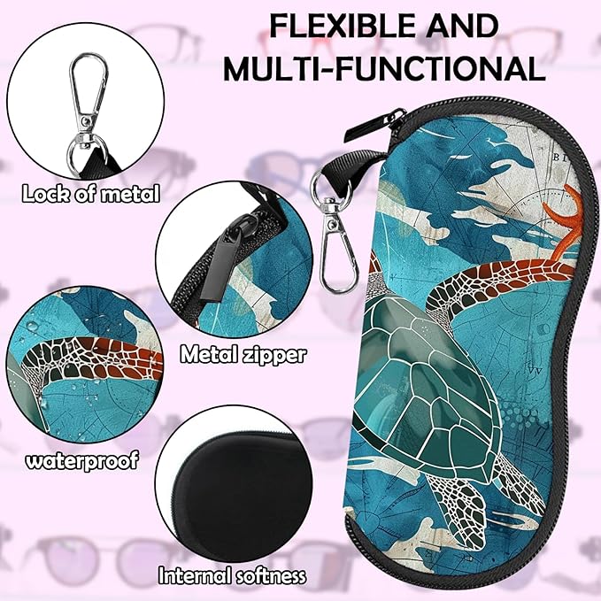Glasses Case Sunglasses Eyeglass Soft Case Zipper Light Neoprene Pouch with Metal Belt Clip Aesthetic Cute Women Men