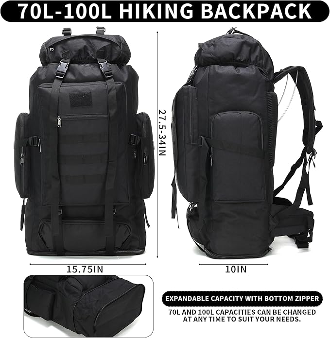 Hiking Backpack for Men 70L/100L Camping Backpack Military Rucksack Molle 3 Days Assault Pack for Climbing | Camping Backpack, 3 Days Assault Pack, for Climbing