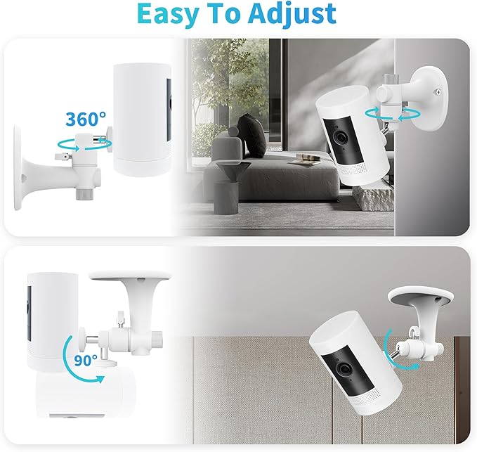 2Pack Wall Mount Bracket for Ring Stick Up Cam & Ring Outdoor Cam Plus, Adjustable Durable Mount Stand Also fit for eufy Arlo Simpllisafe Cam, Drill or No Drill Two Ways Installation Strong Adhesive