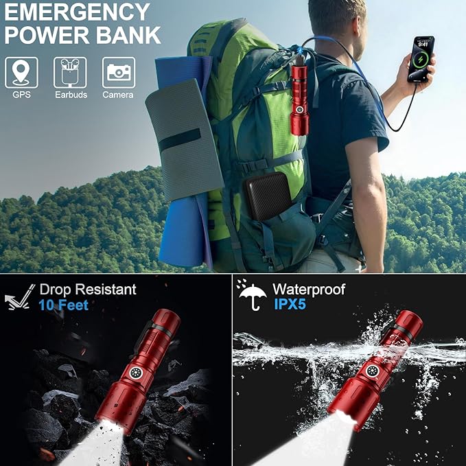 Banral Flashlights High Lumens Rechargeable, Super Bright Long Range Small Powerful Flashlight, 6 Modes LED Tactical Pocket Waterproof Flash Light for Home Emergency (1, Red)