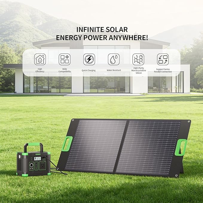 100W Portable Solar Panel for Power Station, 23.5% High Efficiency ETFE Foldable Solar Charger with Kickstands, 18V IP65 Waterproof Solar Panel Kit for Outdoor Camping RV Trip Off-Grid Living