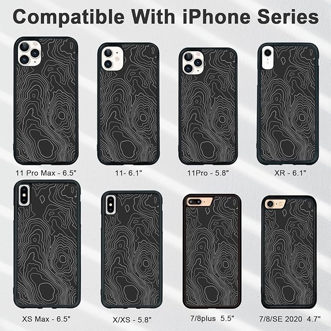 Aesthetic Topographic Map Phone Case Compatible with iPhone XR 11 12 13 14 15 16 Pro Pro Max Case, Black Abstract Line Pattern Design Shockproof TPU Phone Case Cover with Wireless Charging Support