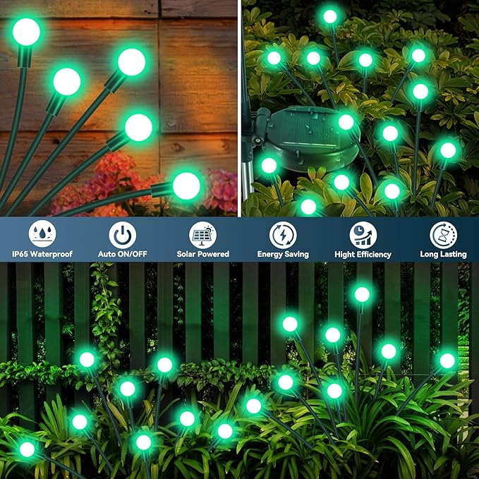 Slyuexu Solar Garden Lights Outdoor Waterproof, 2 Pack 16 LED Swaying Firefly Lights Outdoor Decor Light for Pathway Party Christmas Decoration, Unique Gifts for Women, Green