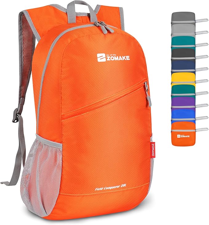 ZOMAKE Lightweight Packable Backpack,Foldable Backpacks Small Daypack for Hiking Water Resistant Day Bag for Travel(Orange)