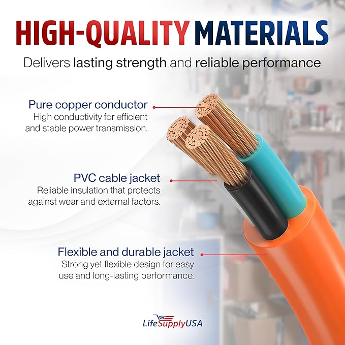 6ft Outdoor/Indoor Extension Cord 12/3 Gauge Extra Heavy Duty 3 Prong SJTW, Waterproof, Flexible Cold-Resistant Long Power Cord,15A 125V 1875W, Orange by LifeSupplyUSA