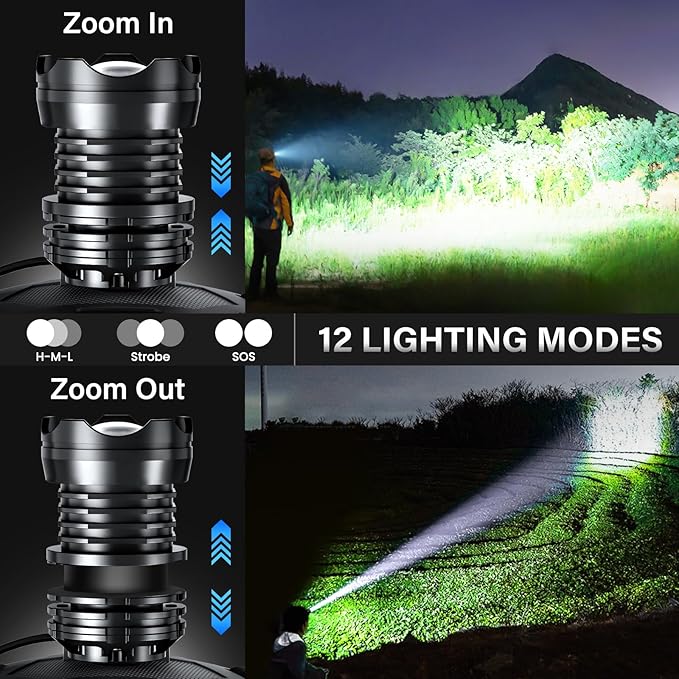 AKNEAR Rechargeable LED Headlamp Super Bright, 4500 High Lumens Head Lamp Zoomable, 25Dys+ Runtime & 12 Mode & Lightweight Comfort & 125° Adjustable Waterproof Head Light for Outdoor (2 Pack)