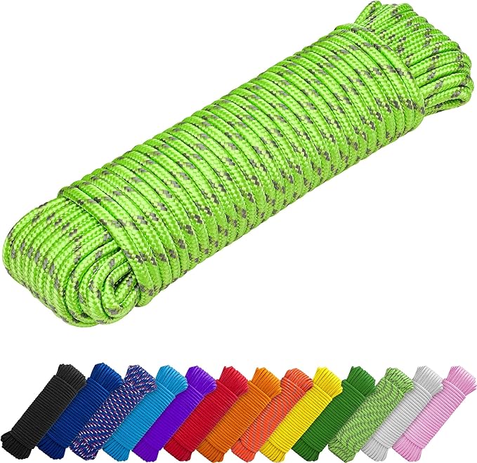 TECEUM Rope – 90 Feet x 3/8 Inch (10mm) – Green Gray – Strong All-Purpose Utility Rope – Camping, Crafting, Flag Pole, Indoor & Outdoor – Polypropylene Nylon Poly Lightweight Diamond Braided Cord