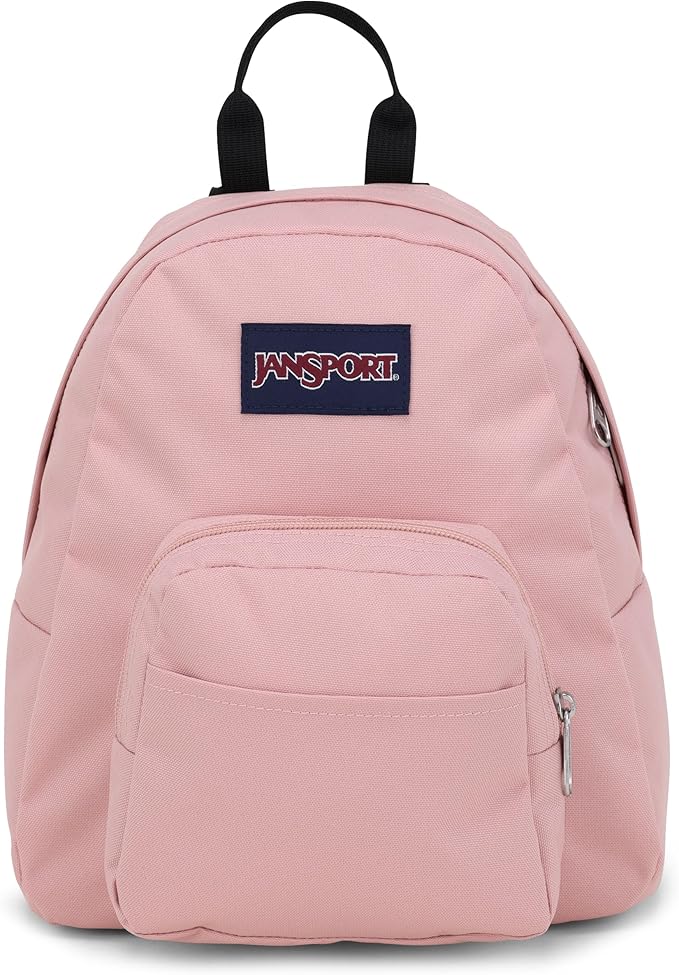 JanSport Half Pint Mini Backpack, 10.2 L - Durable Mini Bag Purse with Adjustable Shoulder Straps, Single Main Compartment, Zippered Stash Pocket, Misty Rose