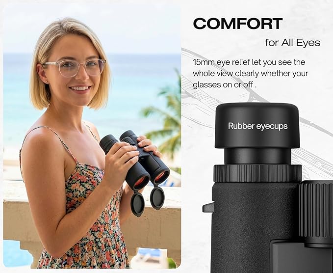 Hontry 10x42 Binoculars with IPX7 Waterproof Protection for Bird Watching, Hunting, Cruise Ship, Travel and Safari
