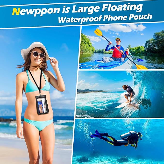 4 Pack Floating Waterproof Phone Pouch - Universal Large Floatable Water Proof Dry Bag Case - Float Clear Cell Holder with Lanyard - for iPhone 17 Pro Max Samsung Galaxy - Beach Swimming Pool