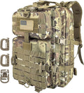 Hannibal Tactical MOLLE Assault Backpack, Tactical Backpack Military Army Camping Rucksack, 3-Day Pack Trip w/USA Flag Patch, D-Rings, Cp