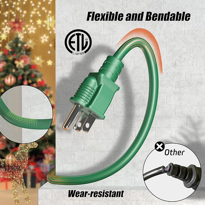 Eversimpleinc 50FT Outdoor Extension Cord with 6 Outlets Evenly Spaced··, with Waterproof Cover, Ideal for Outdoor Decoration Lawn Patio Lights, 16AWG/3C SJTW, ETL Listed