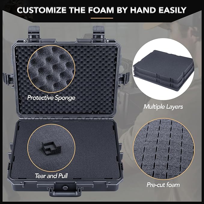 Lykus HC-4610 Waterproof Hard Case with Foam, Interior Size 18.1x14.2x5.1 inch, Suitable for camera,laptop,electronic equipment and more
